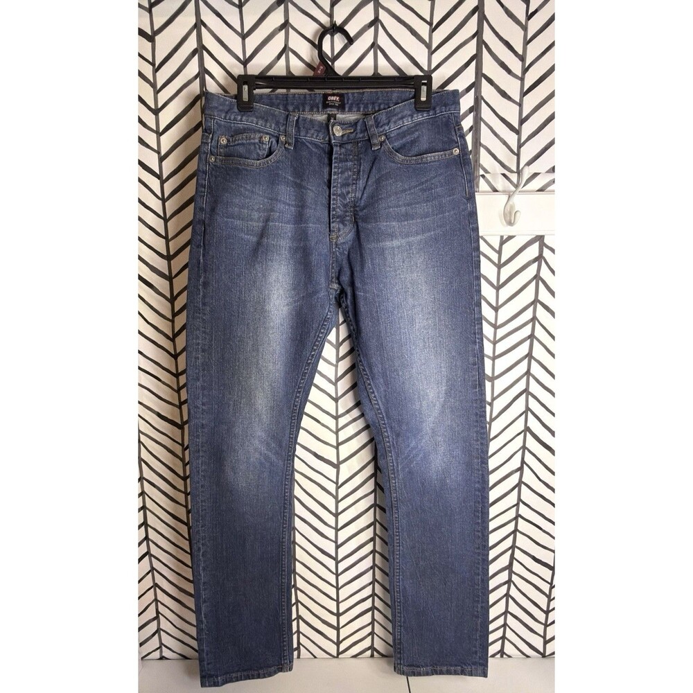 Obey Dark Blue Standard Straight Button Fly Jeans Mens 31 Waist 30.5 Length 7025